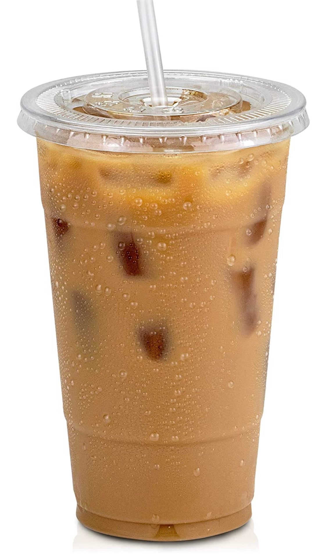 [100 Pack] 16 oz BPA Free Clear Plastic Cups with Flat Slotted Lids for Iced Cold Drinks Coffee Tea Smoothie Bubble Boba Disposable Medium Size